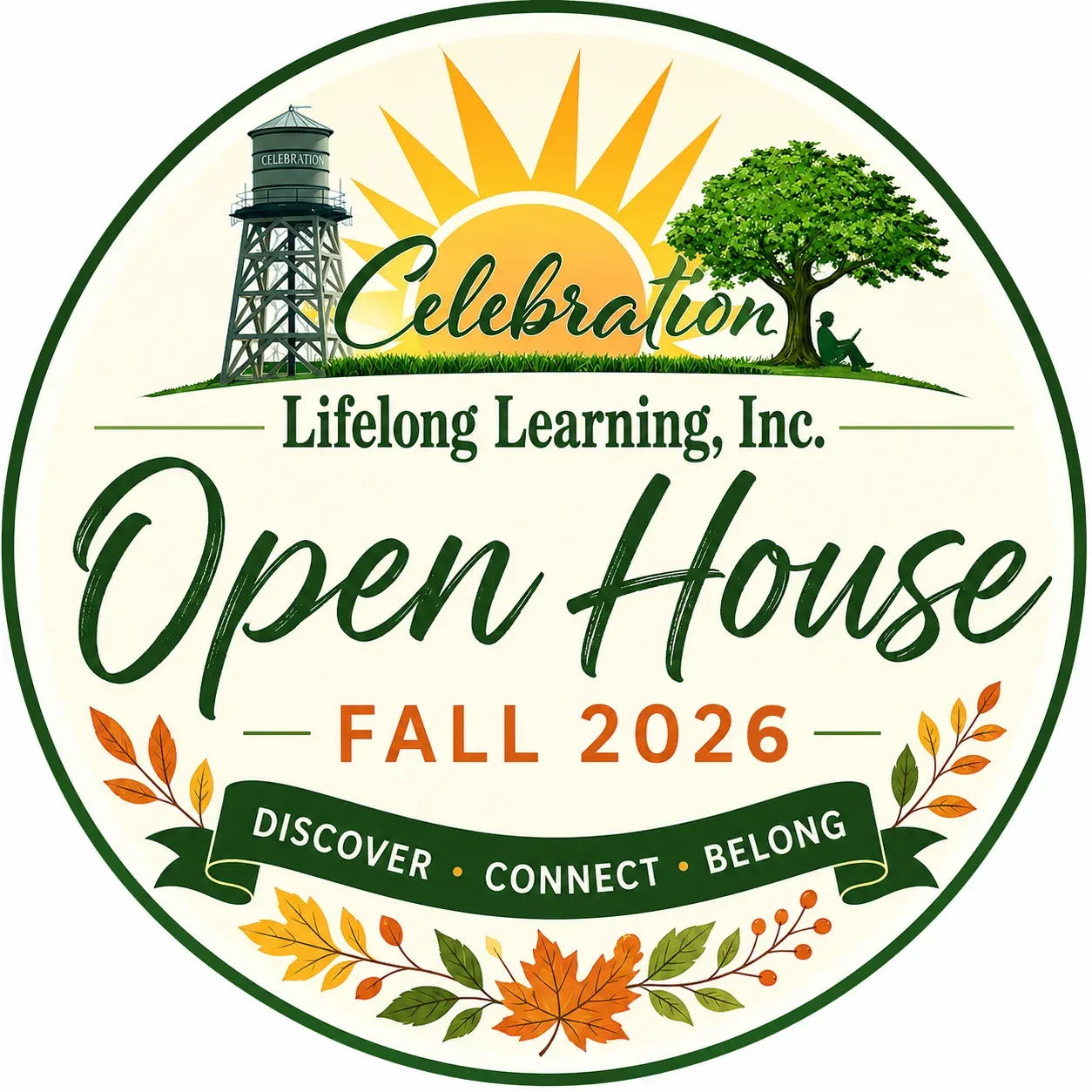 Celebration Lifelong Learning, Inc. Open House badge — Discover, Connect, Belong.